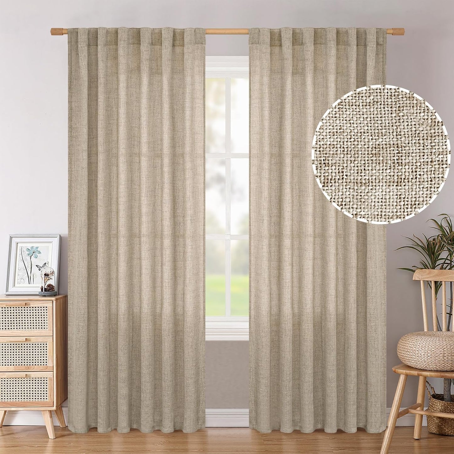 BGment Linen Curtains 84 Inch Length for Living Room Privacy