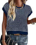 PRETTYGARDEN Striped Short Sleeve Sweater Vest - Lightweight Spring 20