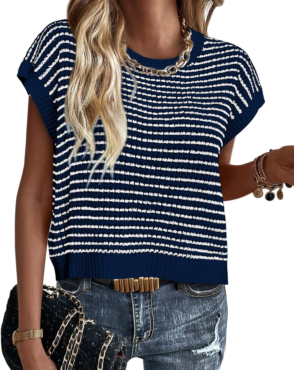PRETTYGARDEN Womens Short Sleeve Sweater for Spring Summer 2025