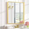 Keonjinn 30 x 36 in Brushed Gold Bathroom Mirror - Modern Metal Frame