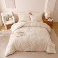 Beige Twin Comforter Set - 7 Piece Tufted Bedding Set