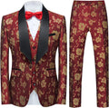 Tuxedo Suits for Men 3 Piece Regular Fit Suit Floral Pattern Blazer