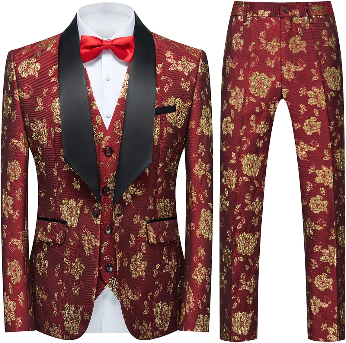 Stylish Tuxedo Suits for Men 3 Piece Floral Pattern Set