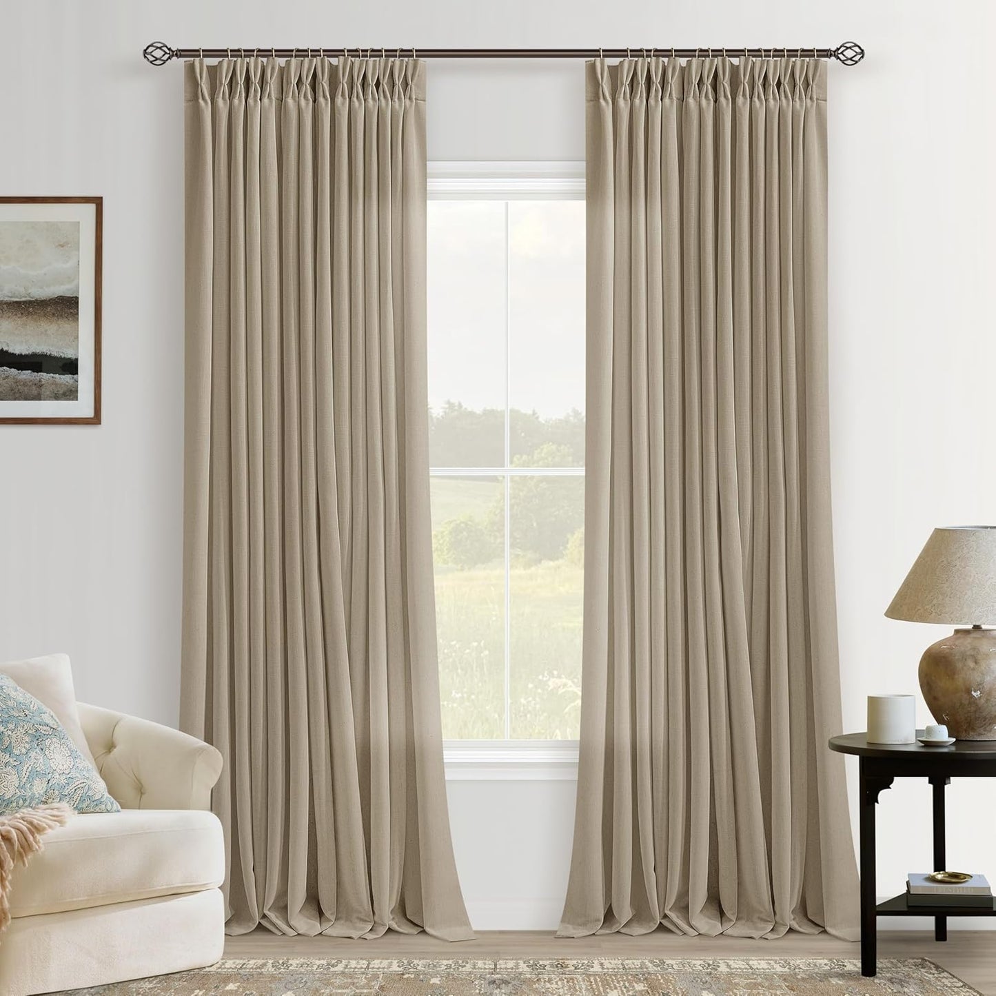 Tan Khaki Extra Long Semi Sheer Curtains for Elegant Living
