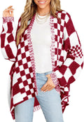 Womens Checkered Sweater Color Block Plaid Cardigan (Style 9ZSG)