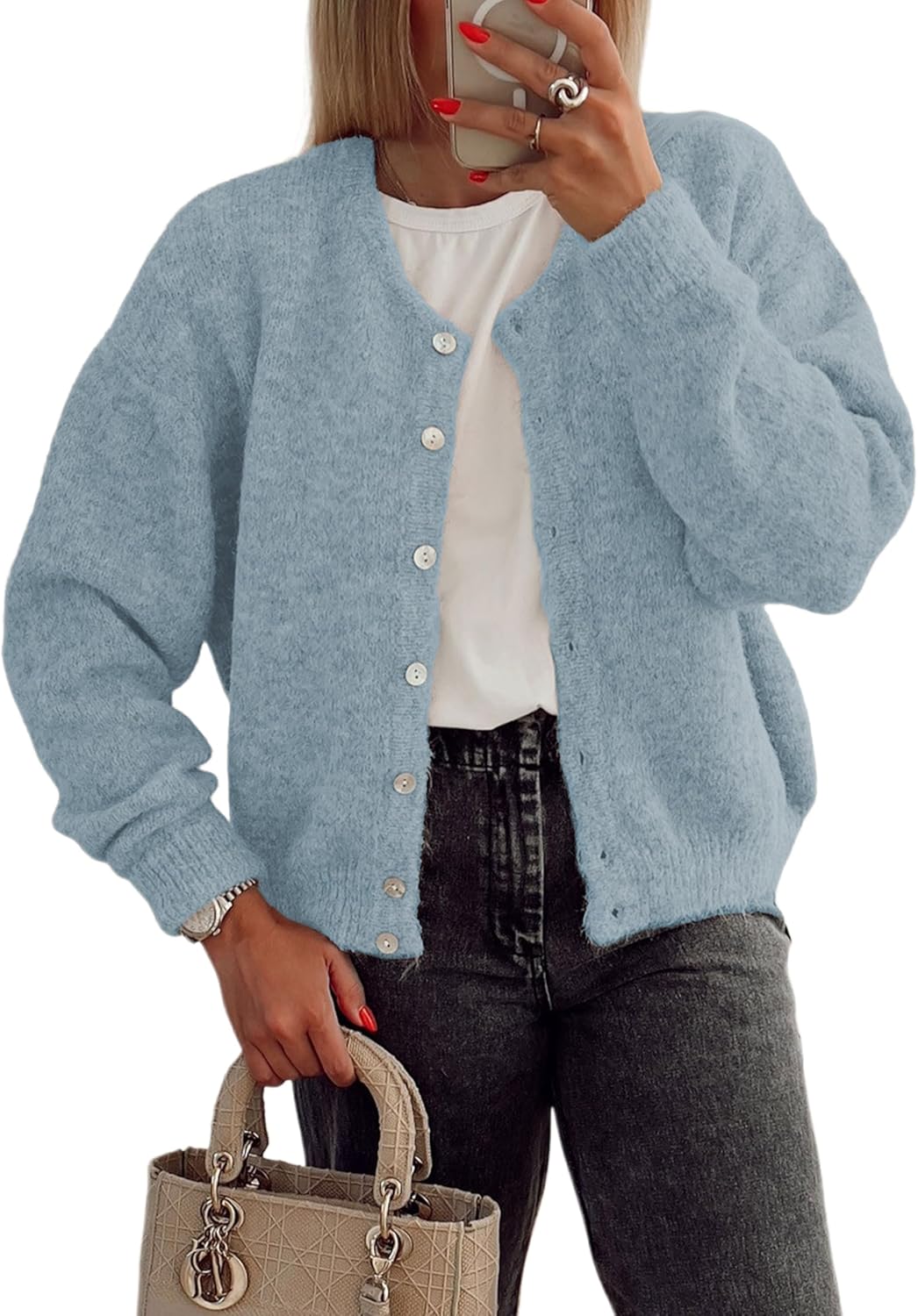 Women's Long Sleeve Front Button Cardigan Sweaters for Fall