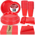 Red Plastic Plates Tableware Set for 50 Guests - Complete Party Kit