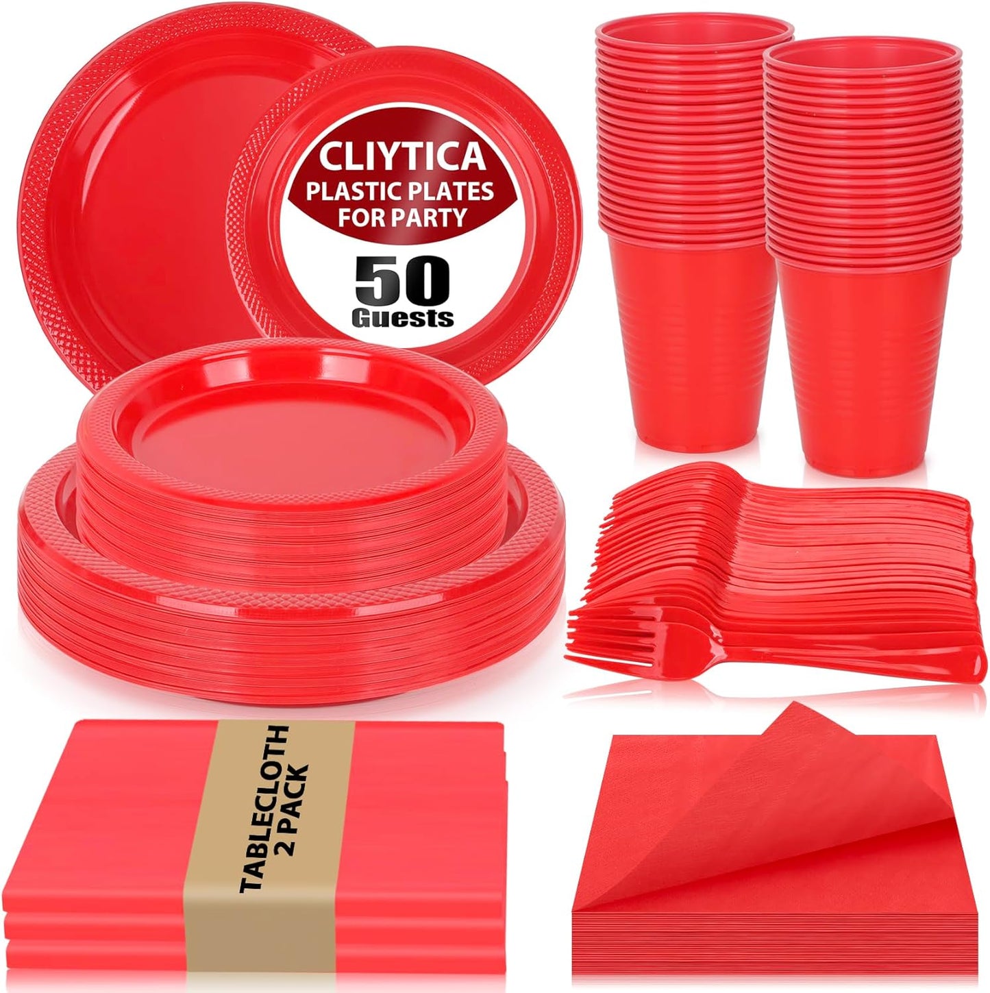 Red Plastic Plates Set for 50 Guests - Perfect for Any Occasion
