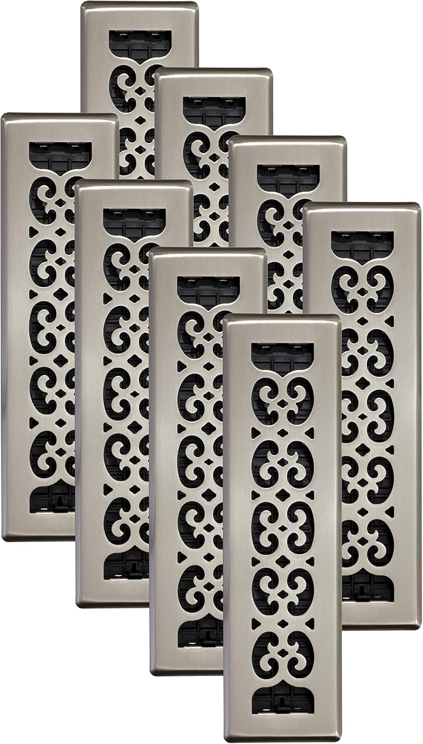 Decor Grates Scroll Design Floor Register 2x12 Brushed Nickel 8 Pack