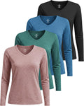 Women's Athletic Long Sleeve T-Shirt with V-Neck Design