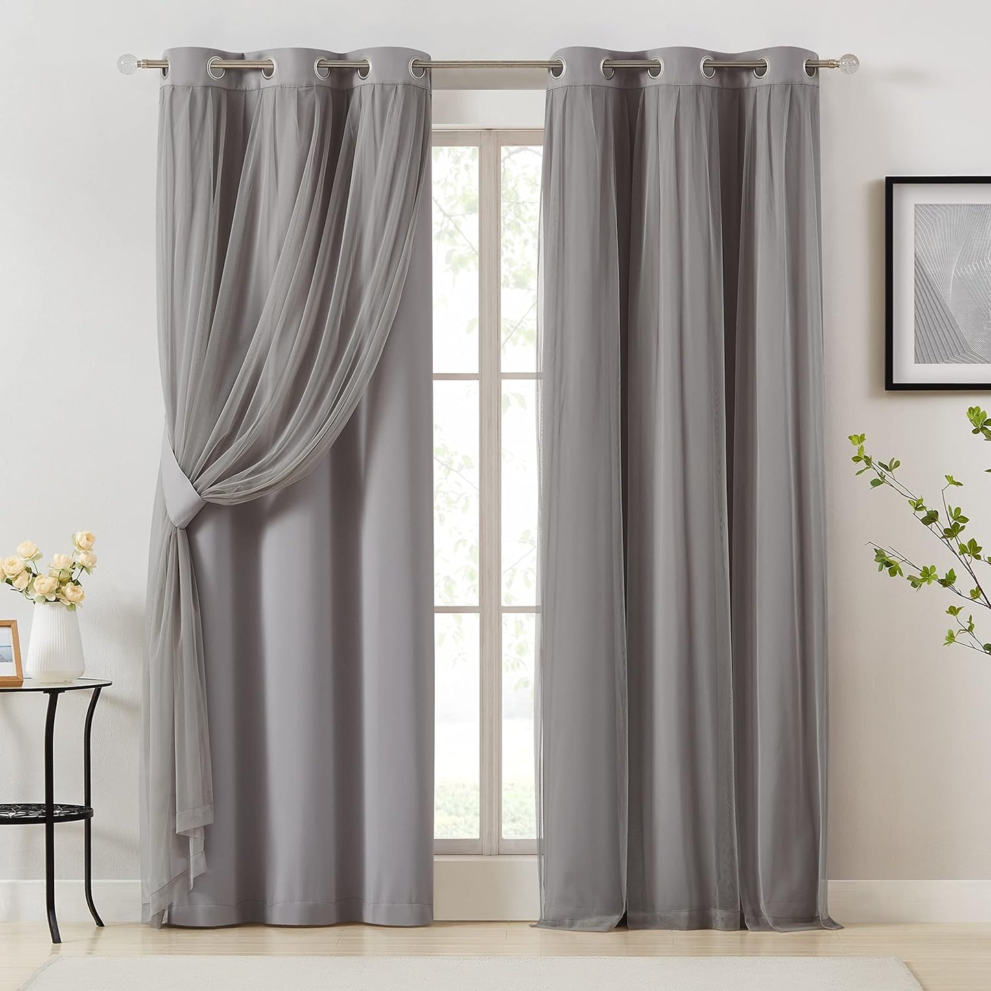 Bujasso Grey 90% Blackout Curtains for Living Room and Bedroom