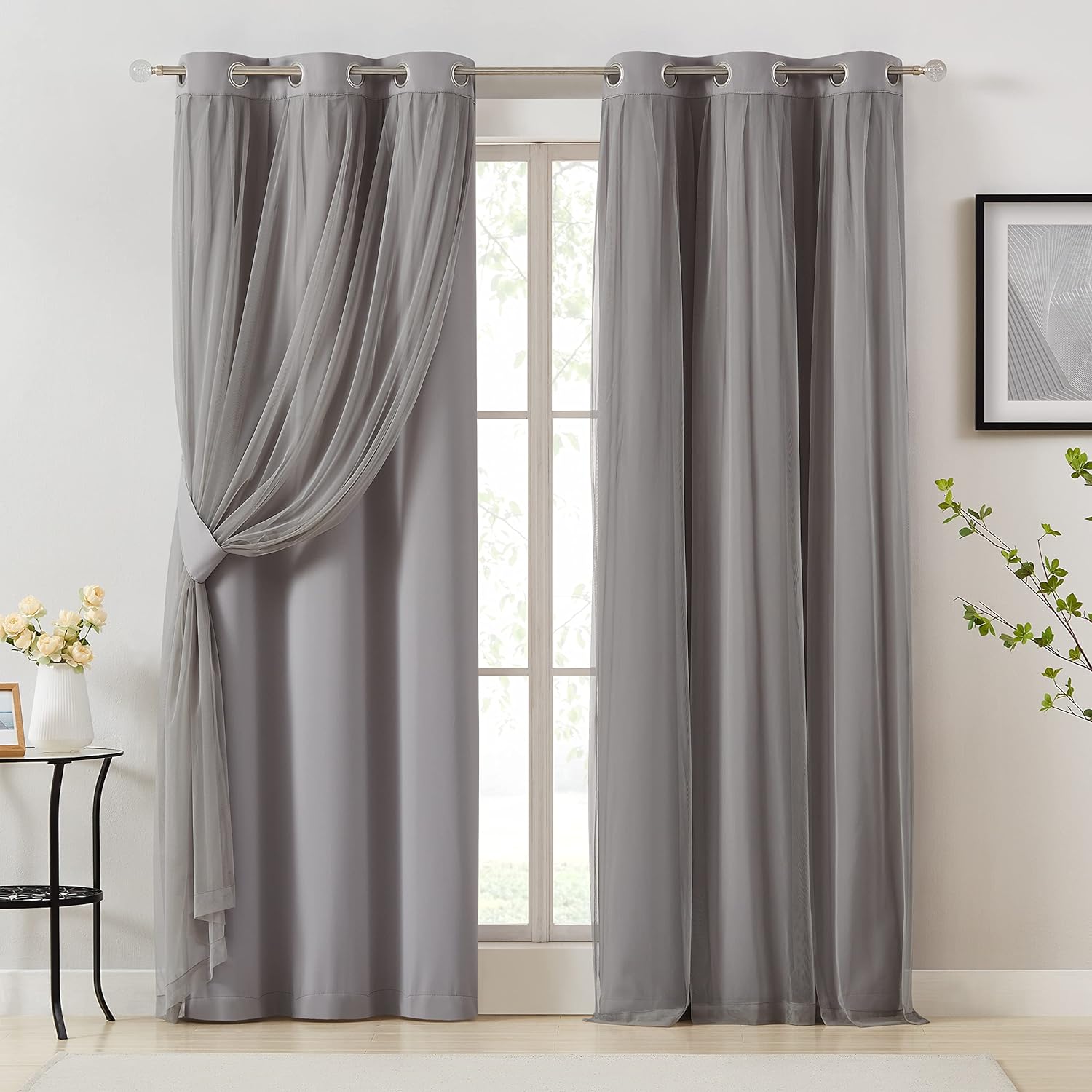 Bujasso Grey 90% Blackout Curtains for Living Room and Bedroom