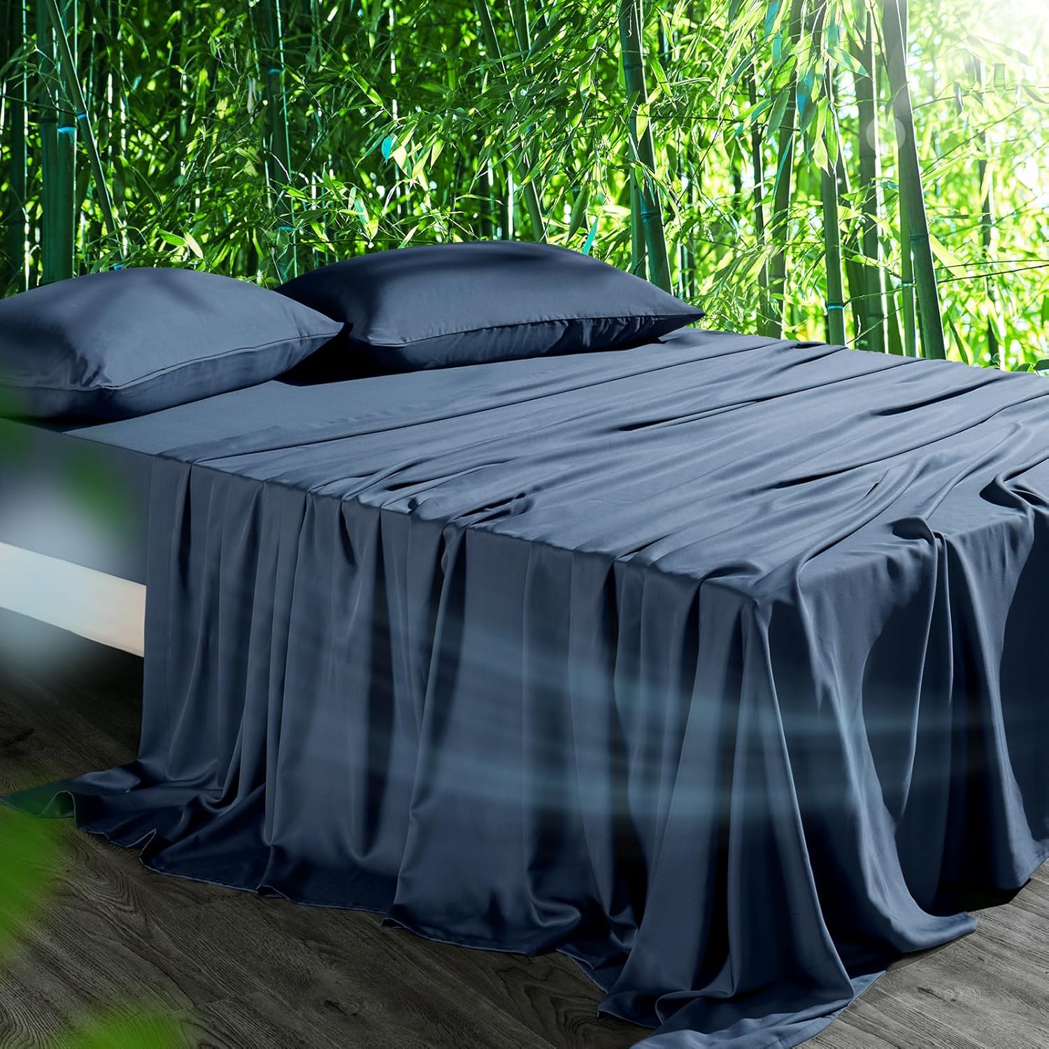 Cooling Sheets Set King Size for Hot Sleepers - 4PC Navy