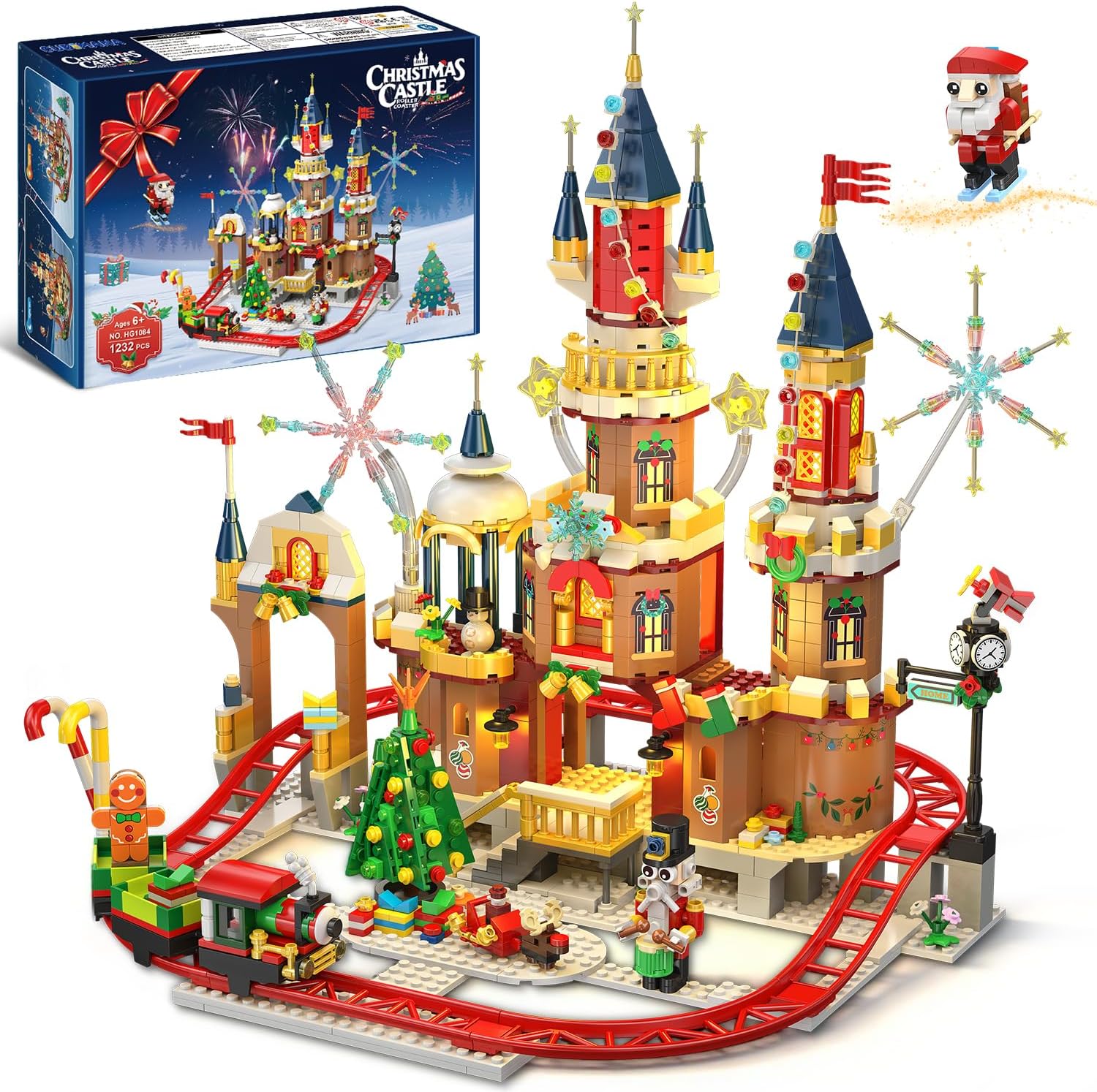 Christmas Castle Roller Coaster Building Set with Lights for Fun