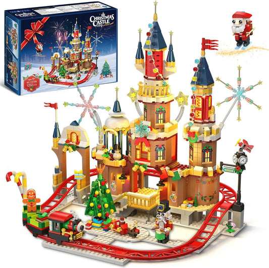 Christmas Castle Roller Coaster Building Set with Lights for Fun
