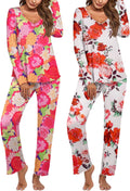 Ekouaer Womens 2 Pack Pajama Set - Soft Long Sleeve V Neck PJs Women's