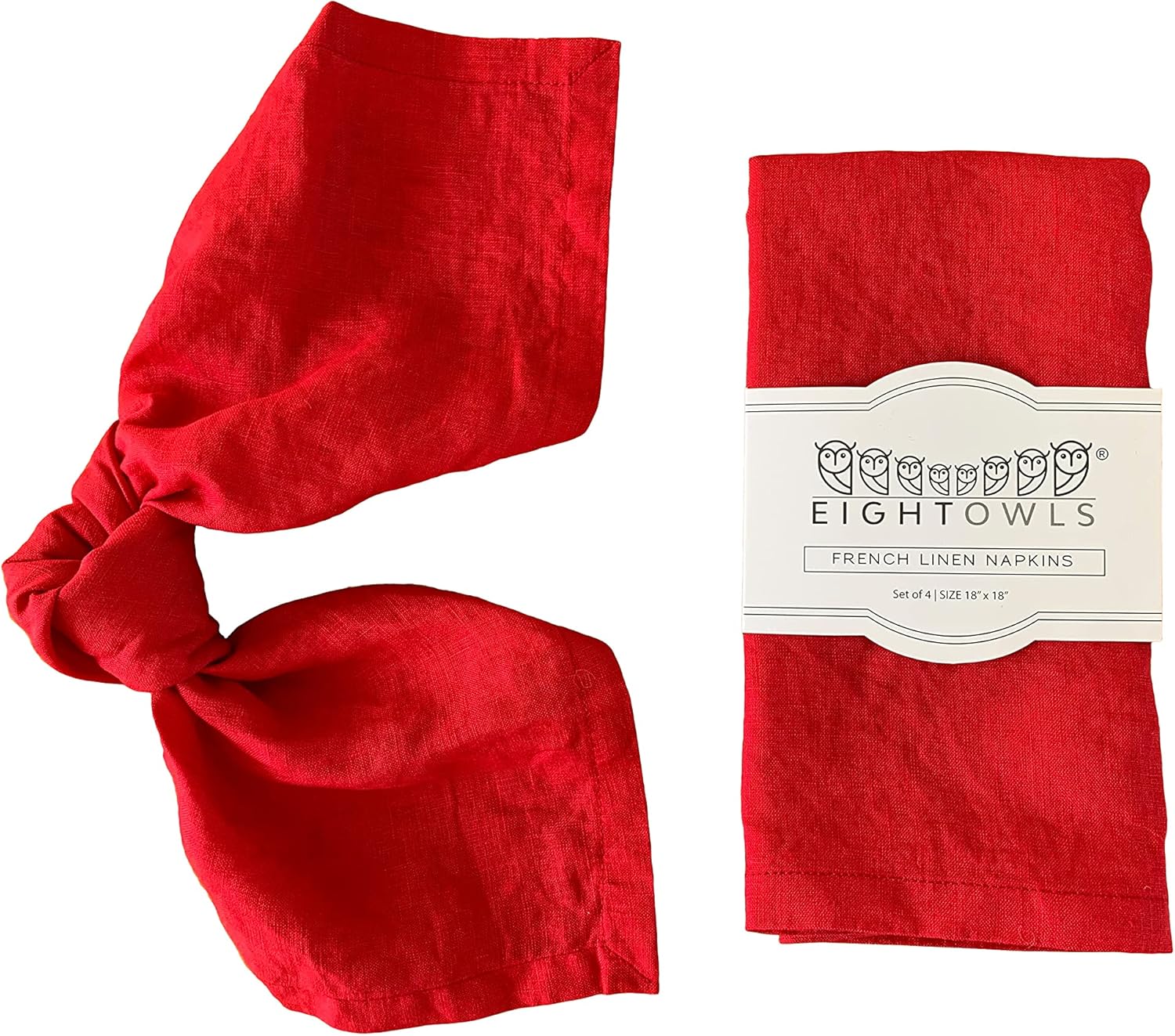 Linen Napkins 100% French Flax Stonewashed Rich Red Set of 4