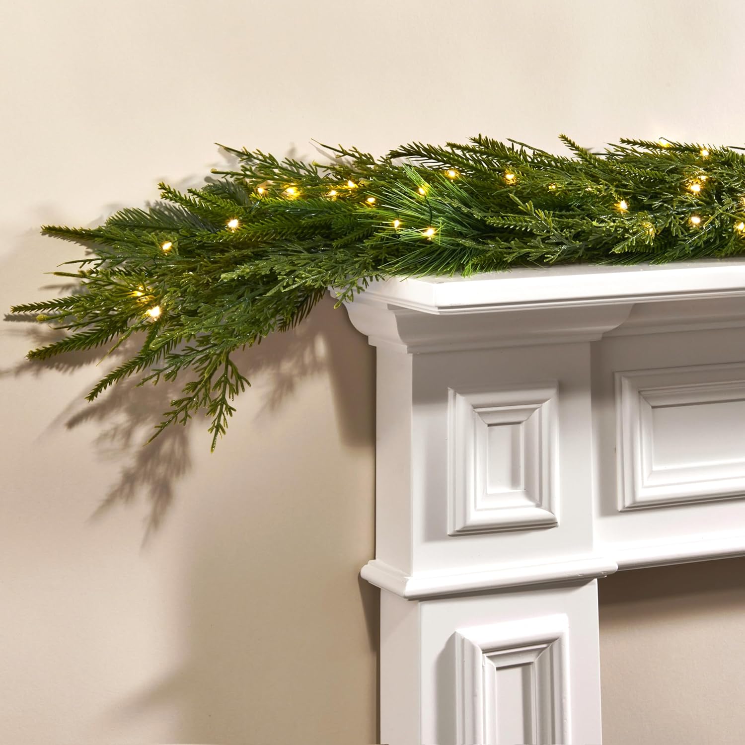 Prelit 6 Ft Norfolk Pine Greenery Garland with 100 LED Lights