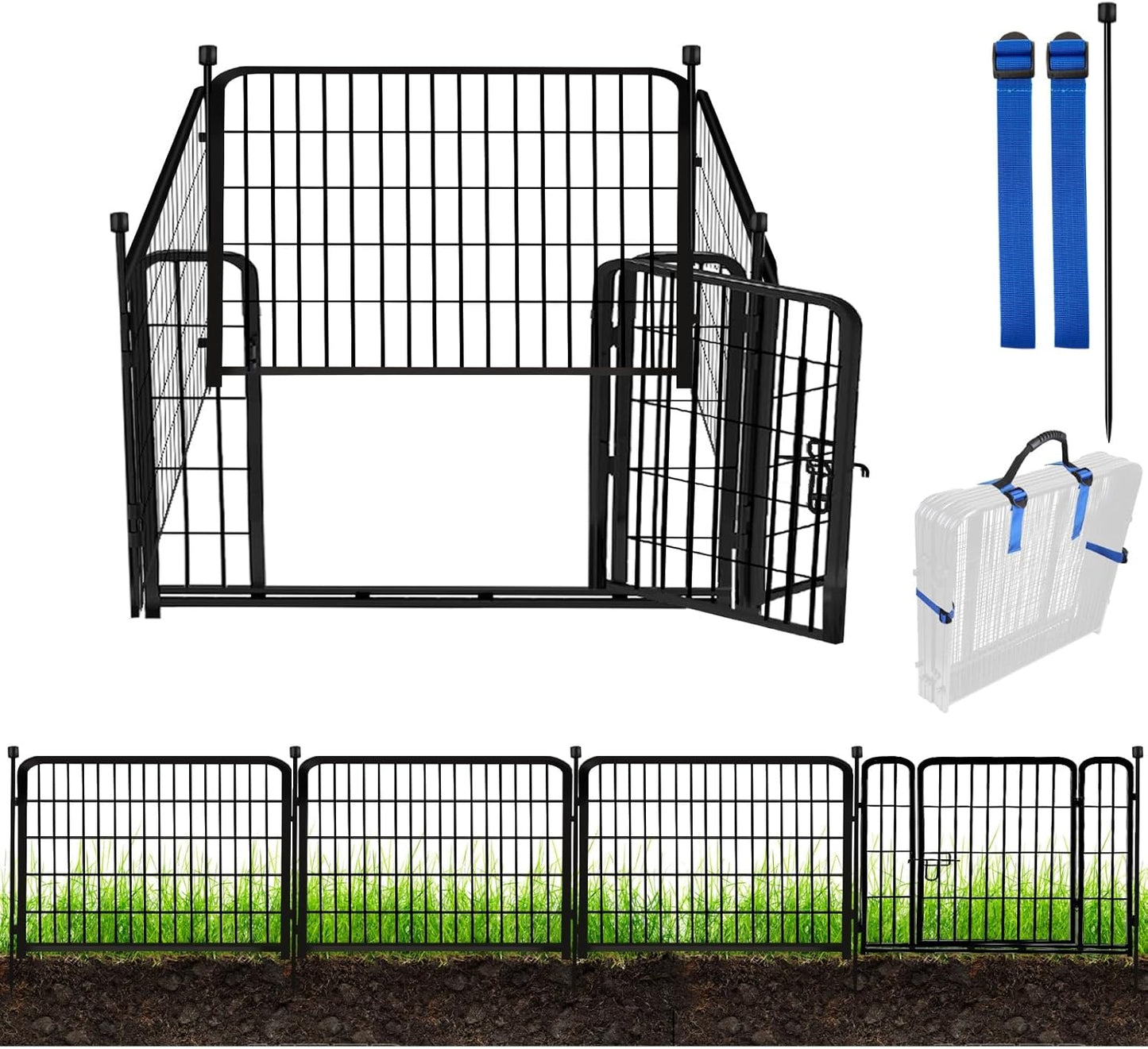 Heavy Duty Iron Metal Garden Fence with Gate for Pets and Yards
