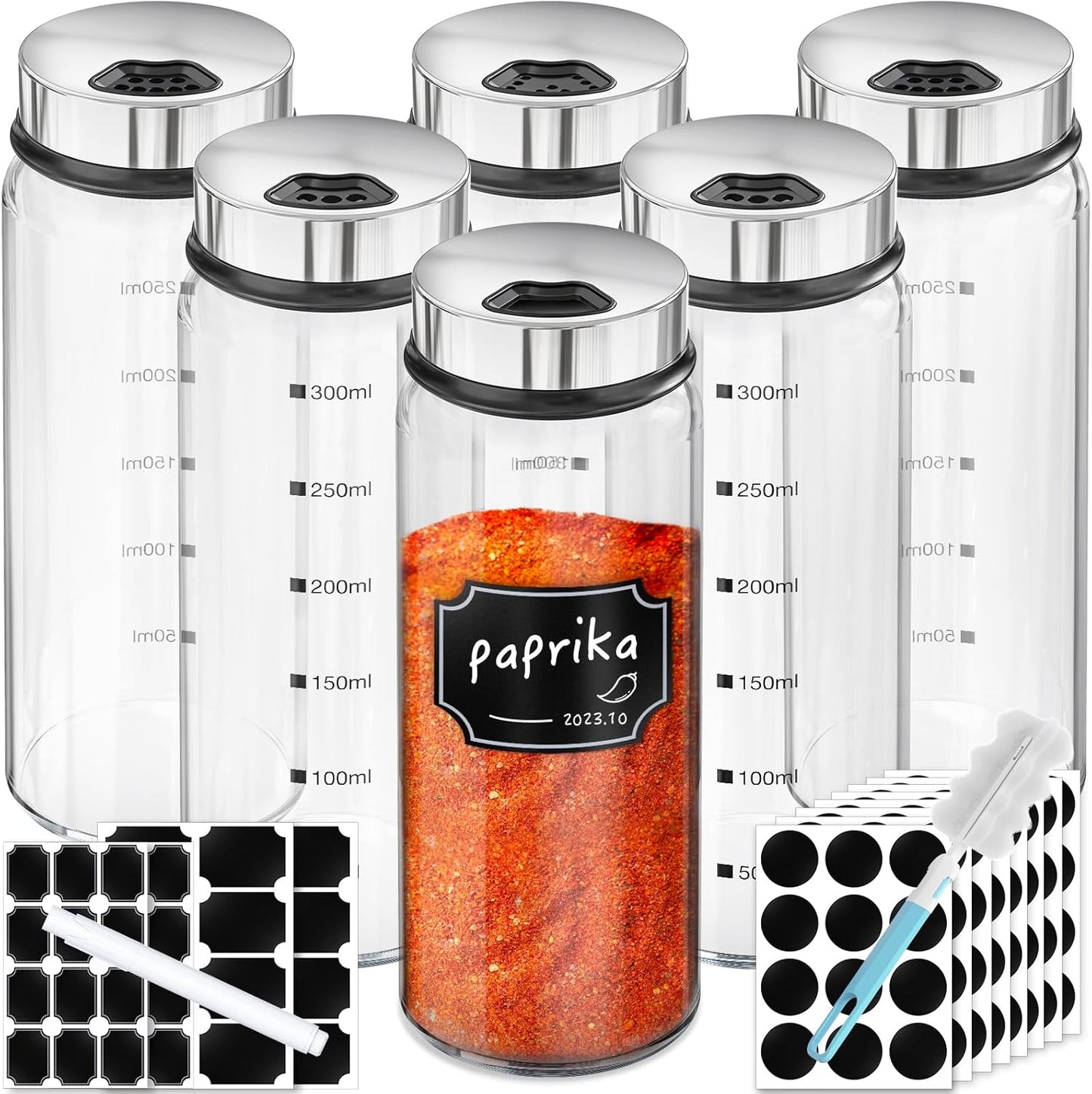 Segarty Spice Jar Set with Labels - 6 Pack 10oz Glass Jars