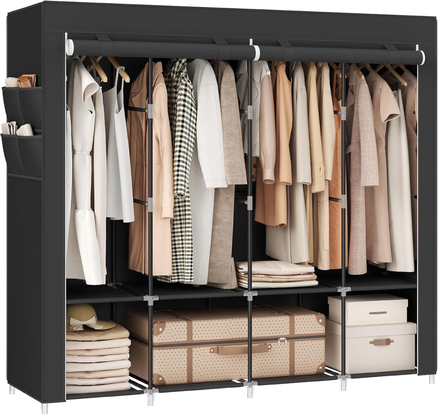 SONGMICS Portable Closet Organizer with Cover and Shelves