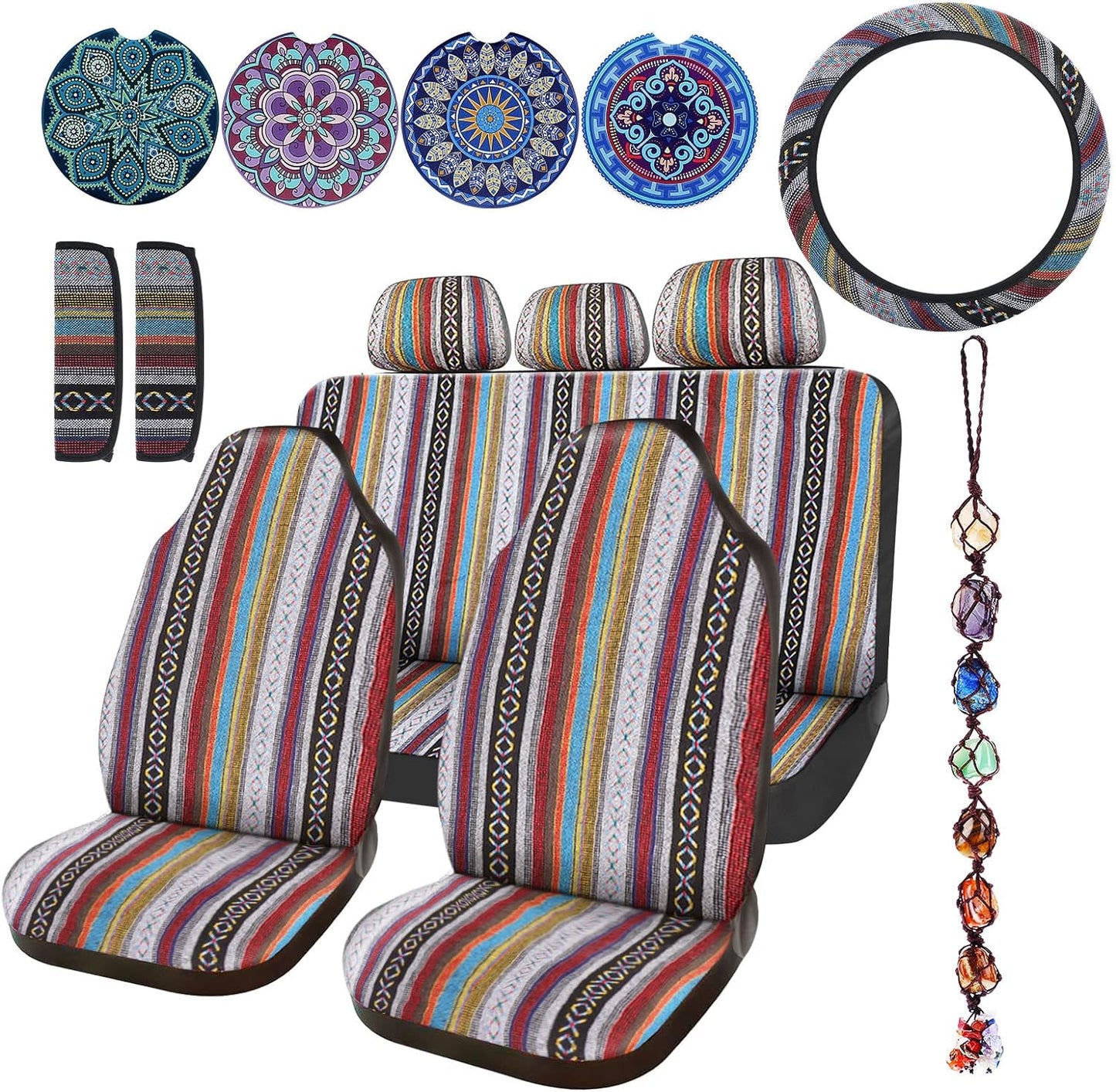 14-Piece Boho Stripe Car Seat Cover Set