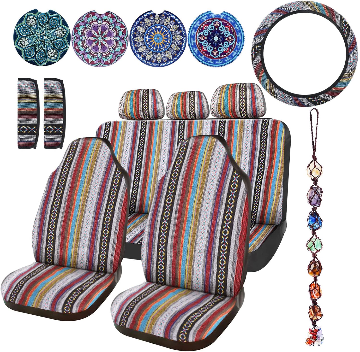 14-Piece Boho Stripe Car Seat Cover Set