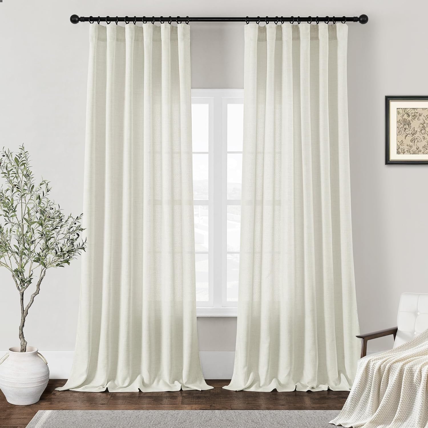 Cream Beige Semi Sheer Curtains for Living Room and Bedroom