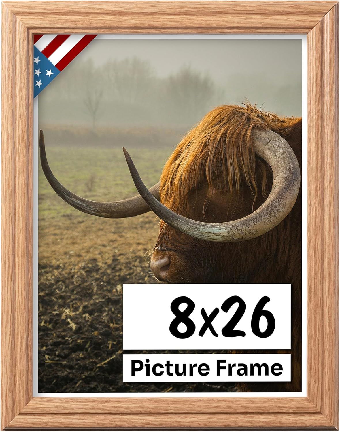 Oak 8x26 Picture Frame with UV-Blocking Plexiglass for Art