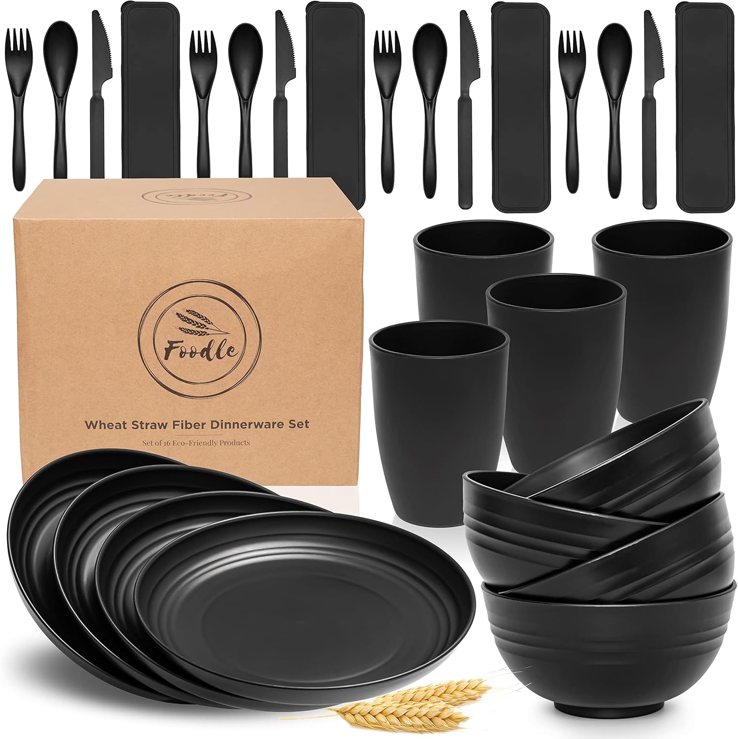 FOODLE Wheat Straw Dinnerware Set - Safe, Durable & Stylish