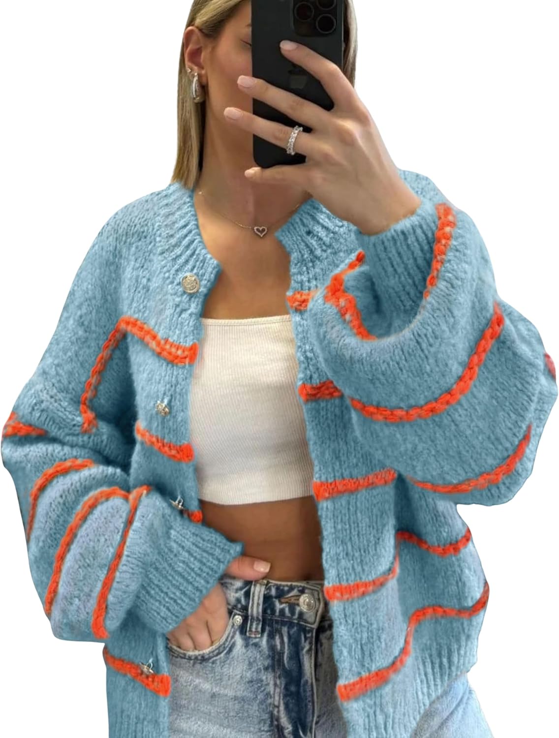 QIBABU Womens Striped Cardigan Sweaters for Cozy Fall Style