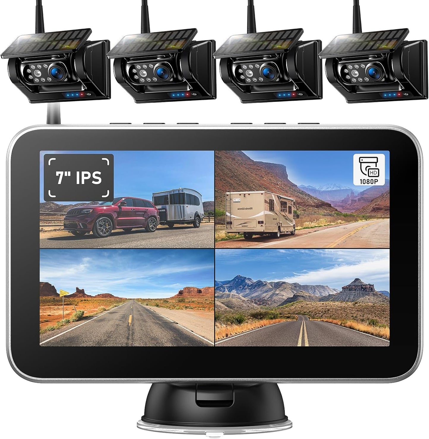 4 Magnetic Solar Wireless Backup Camera System with 7in Monitor