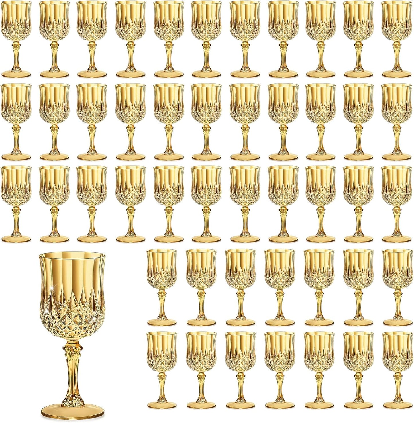 48PCS 7OZ Gold Wine Plastic Glasses for Weddings and Parties