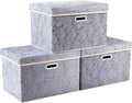 PRANDOM Large Storage Boxes with Lids 3-Pack - Collapsible Fabric Bins