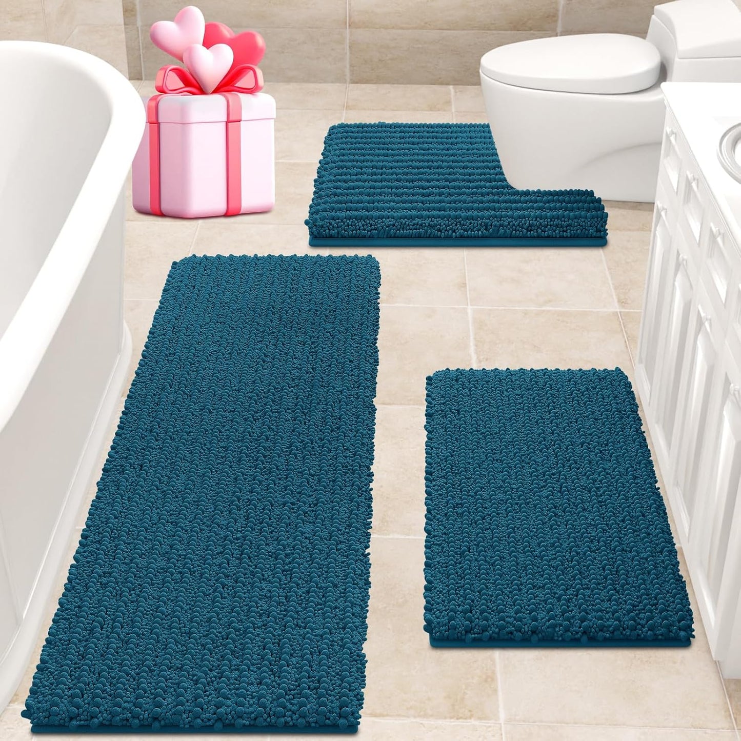 Ultra Soft Teal Blue Bathroom Rug Set 3 Pieces for Luxury Comfort