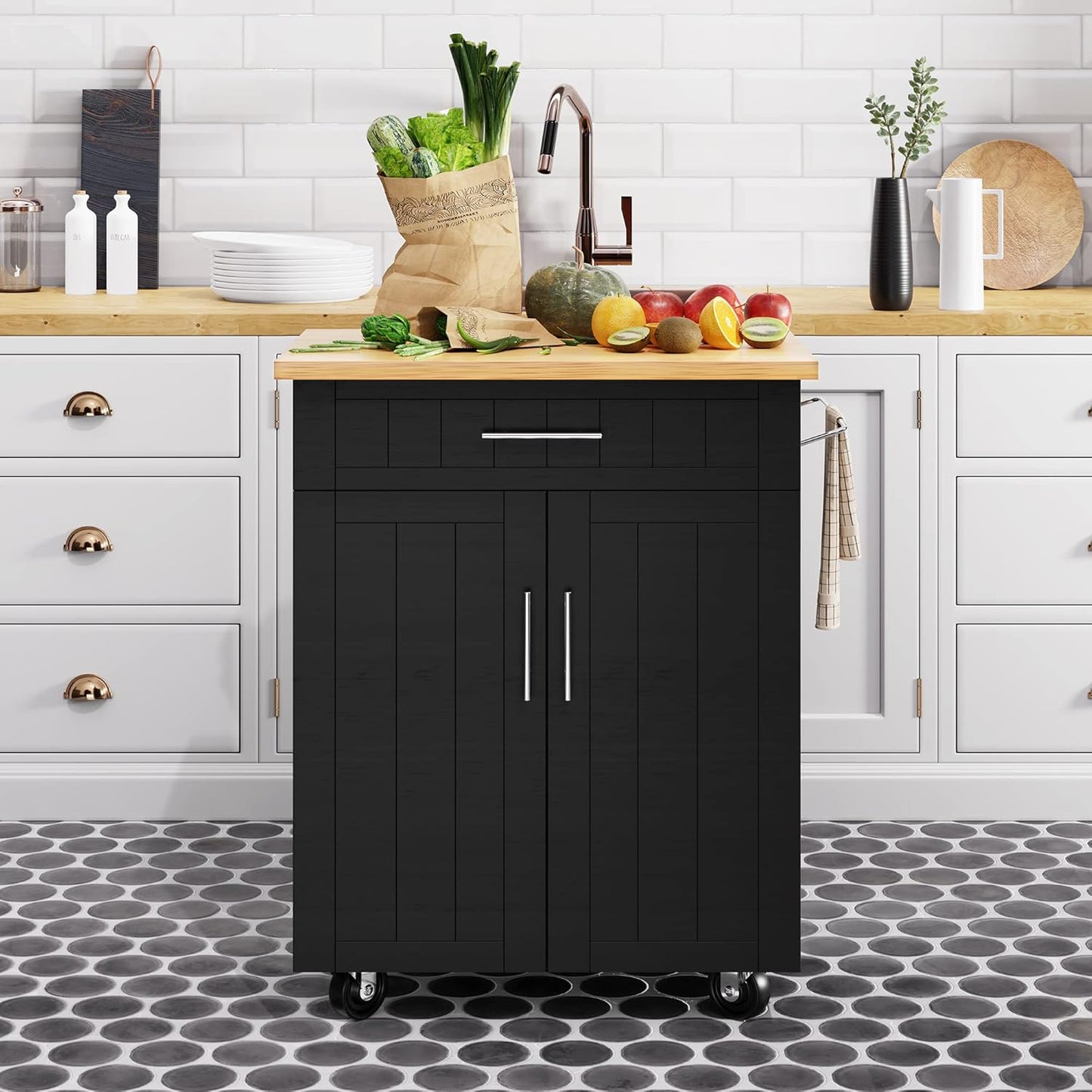Shintenchi Rolling Kitchen Cart - Easy Storage & Worktop