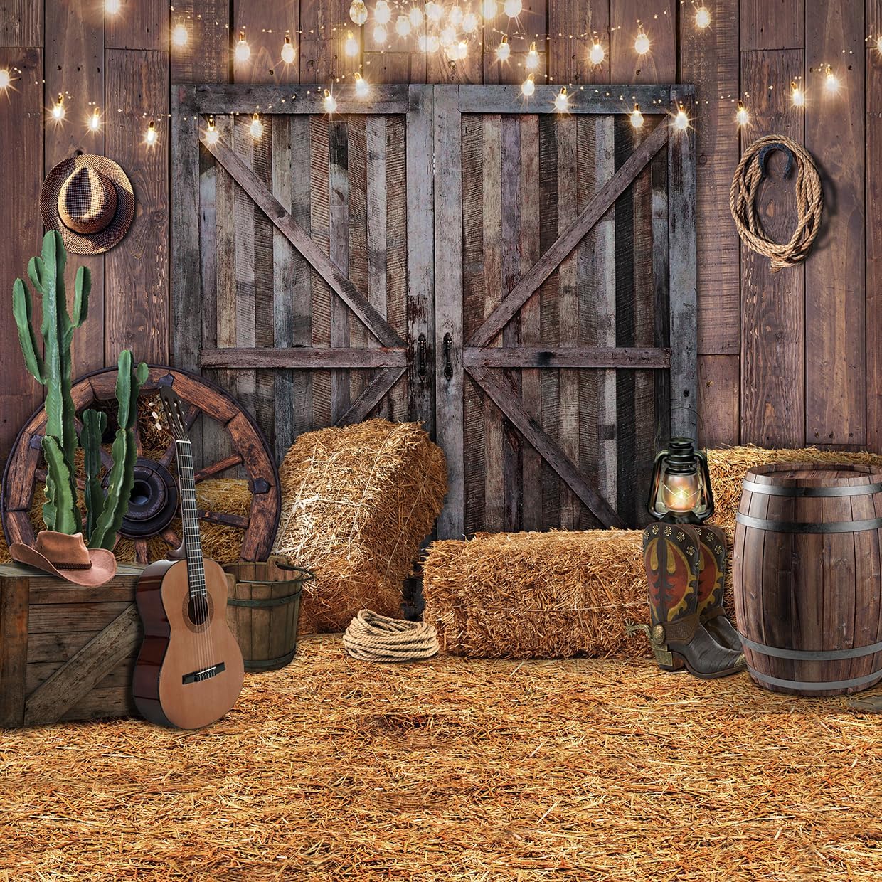 10x10ft Western Cowboy Backdrop for Vintage Party Decorations