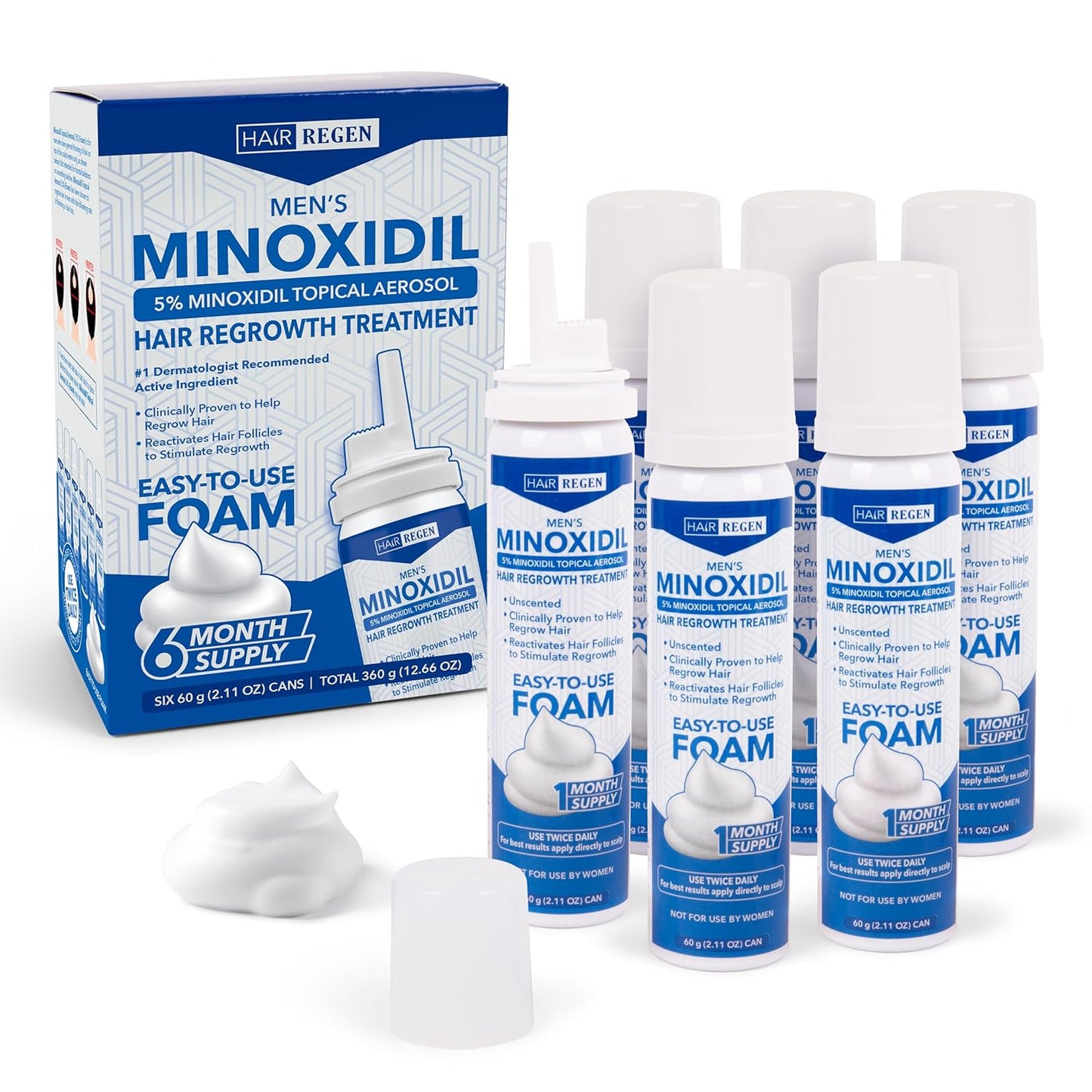 Men's Minoxidil Foam for Hair Regrowth - 6-Month Supply