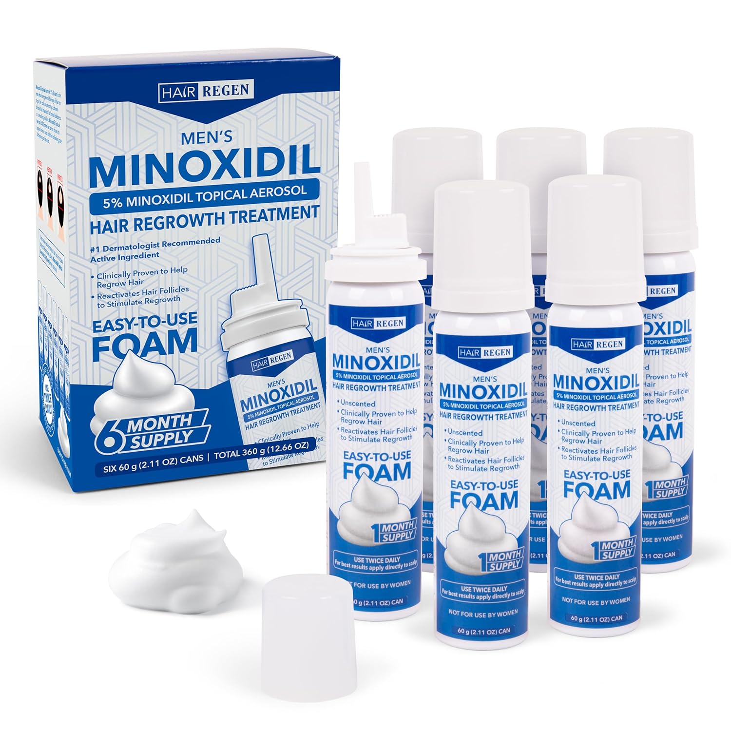 Men's Minoxidil Foam for Hair Regrowth - 6-Month Supply