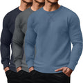 3 Pack Men's Waffle Long Sleeve Shirts - Lightweight Thermal Basics