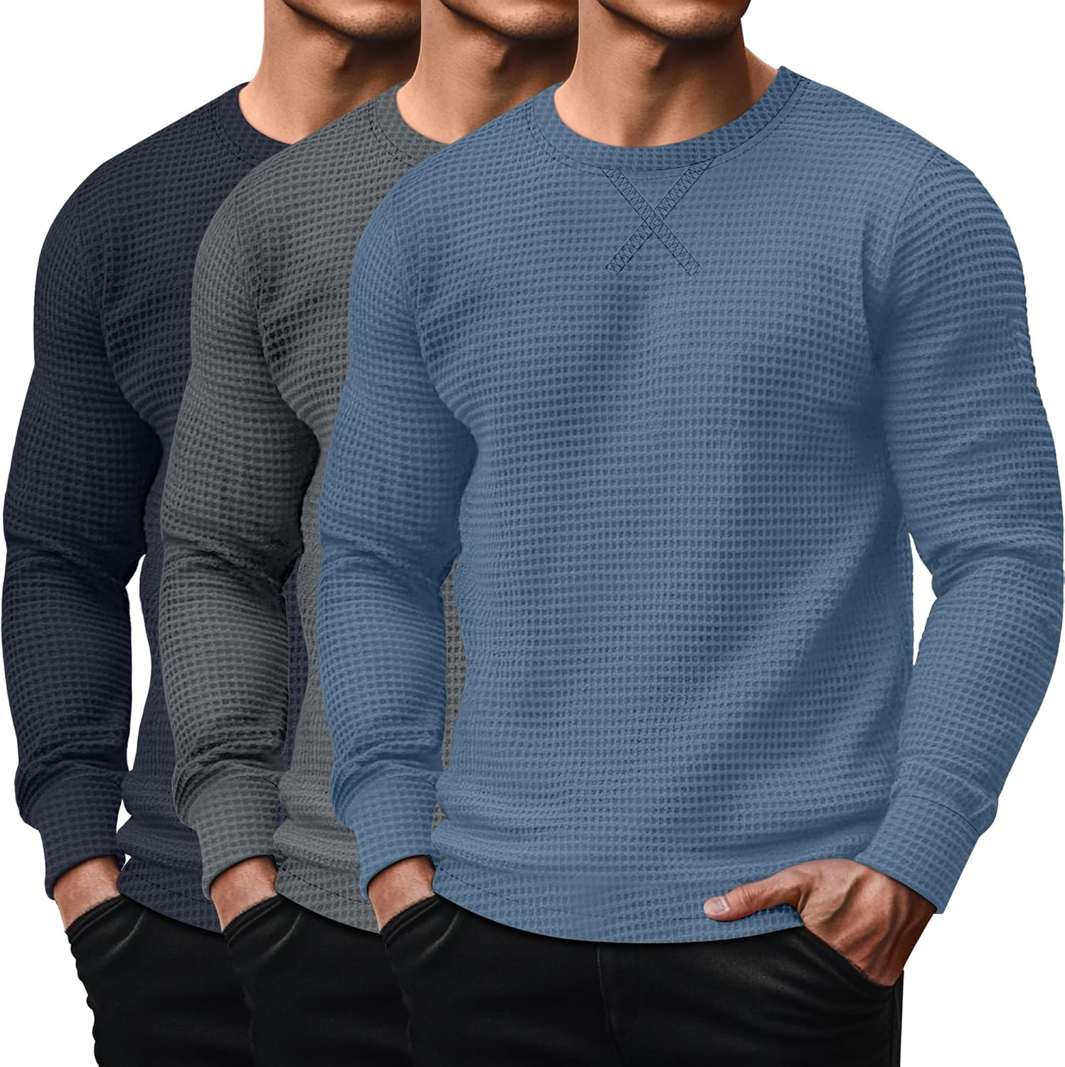Men's Waffle Long Sleeve Shirts - Lightweight Thermal Tops