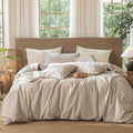 MooMee Wavy Striped Duvet Cover Set King - Washed Cotton Comfort