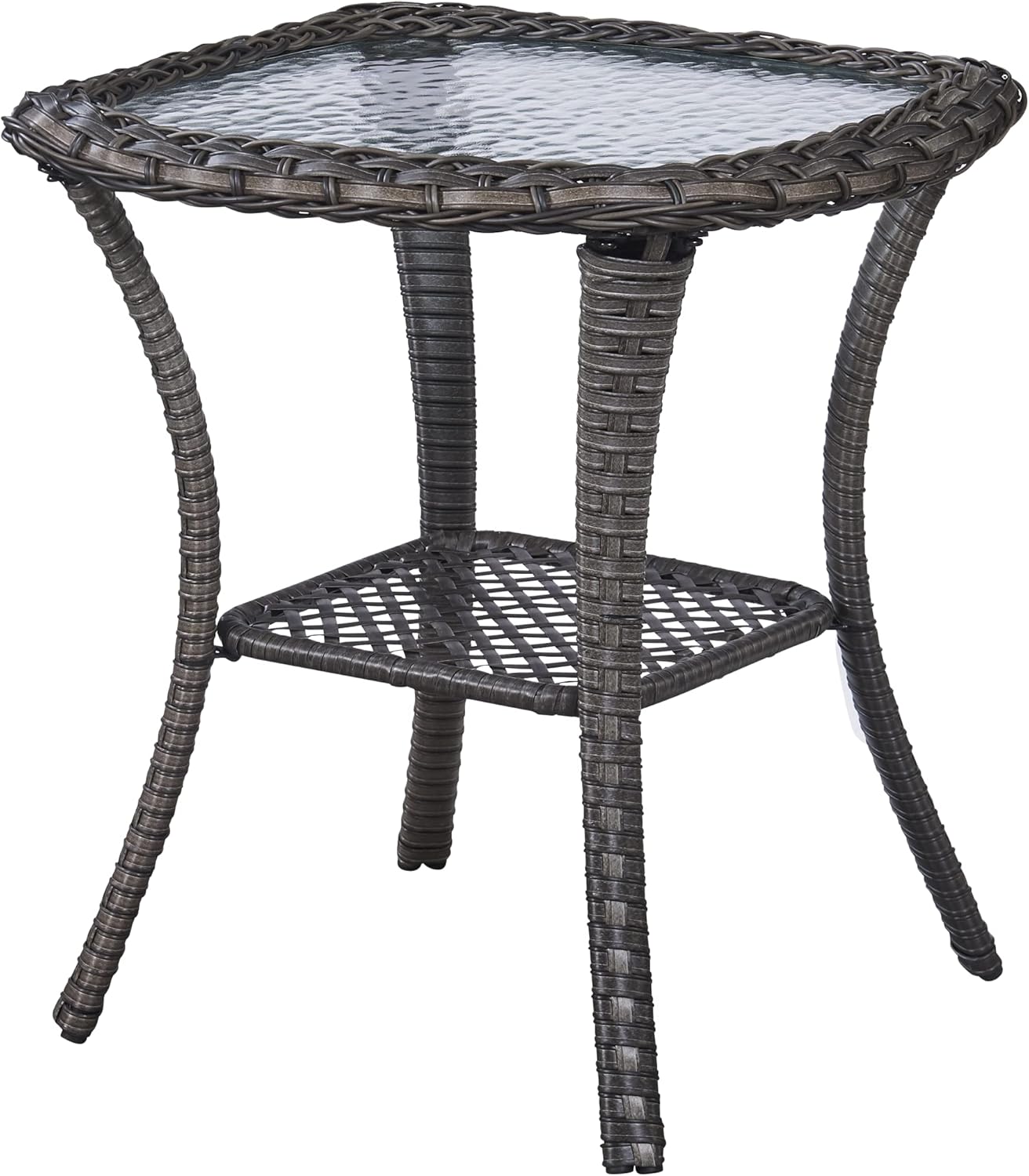 Patio Tables Wicker Side Table - Rattan End Table with Glass Top