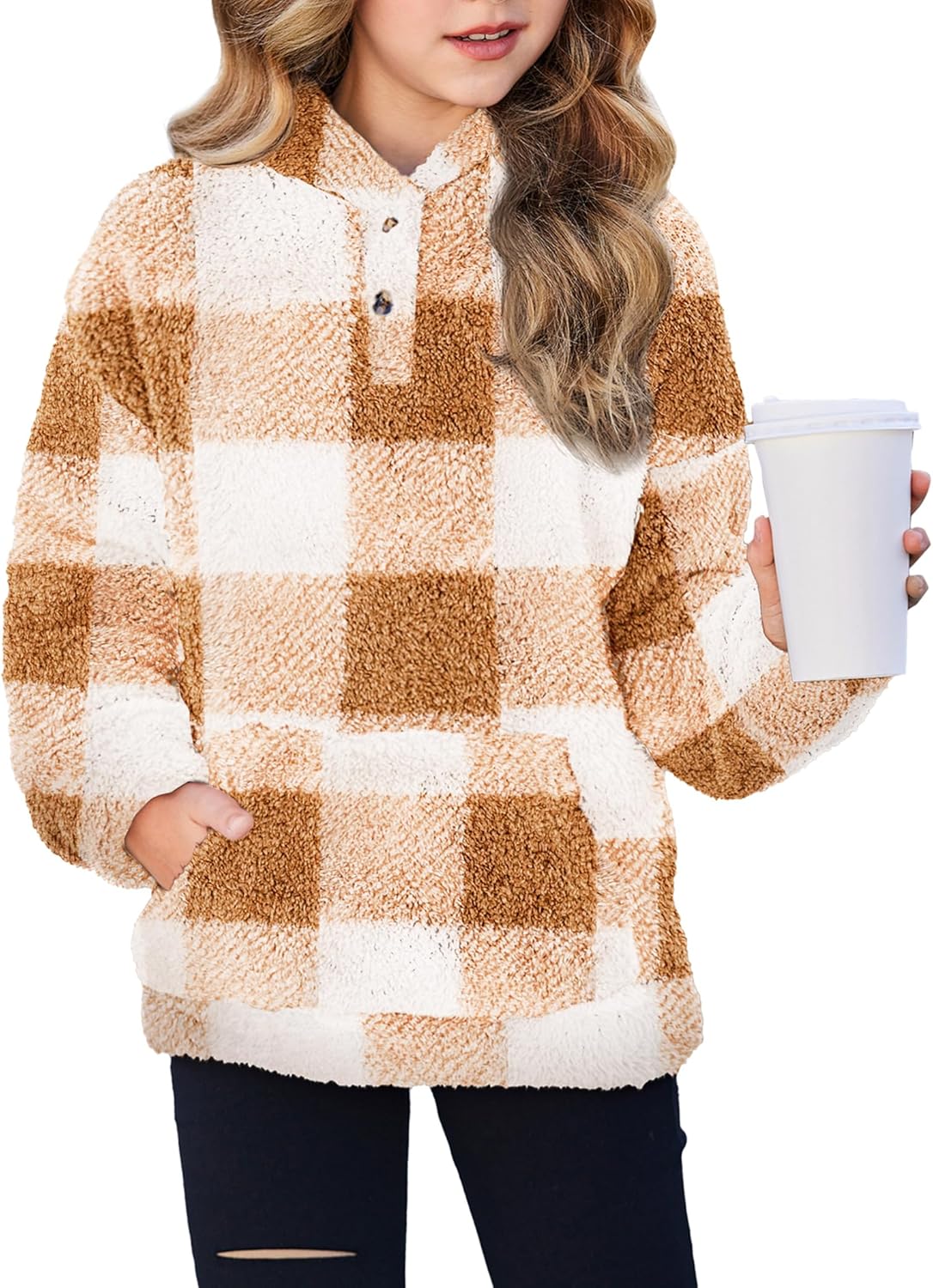 Arshiner Girls Hoodie Sherpa Fleece Pullover for Casual Wear