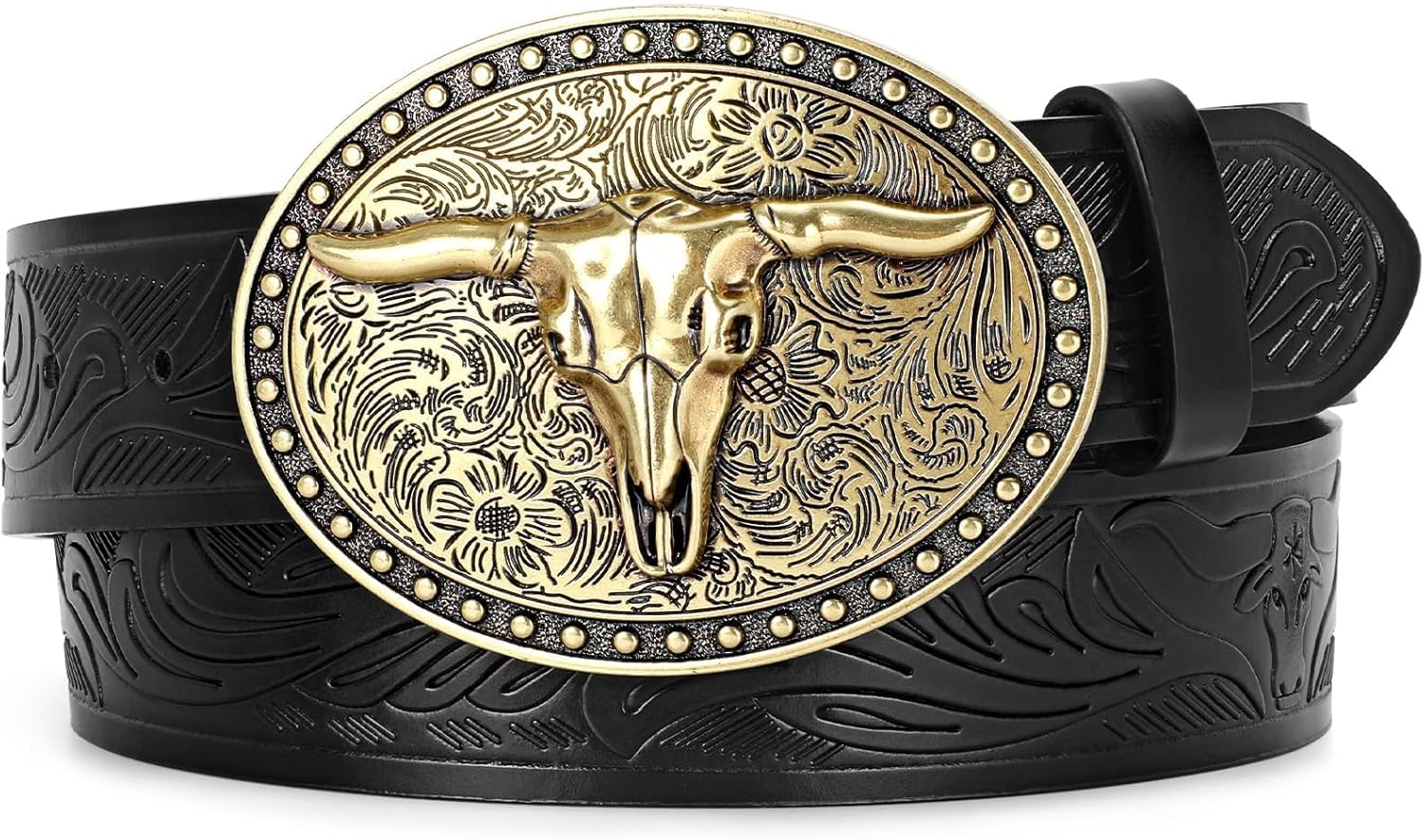 Western Leather Buckle Belt for Men Women - Stylish Cowboy Accessory