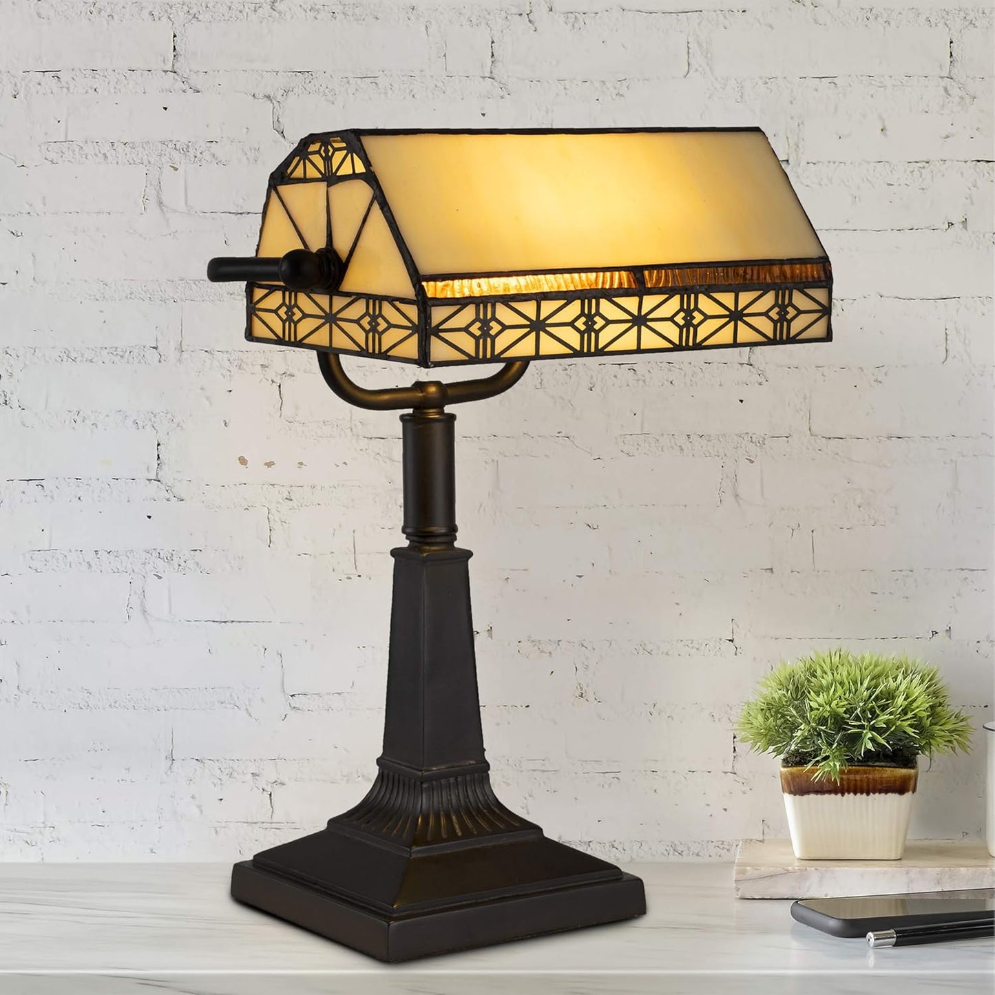 Lavish Home Tiffany-Style LED Bankers Lamp