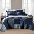 King Size Reversible Cotton Quilt Set Plaid Floral Patchwork
