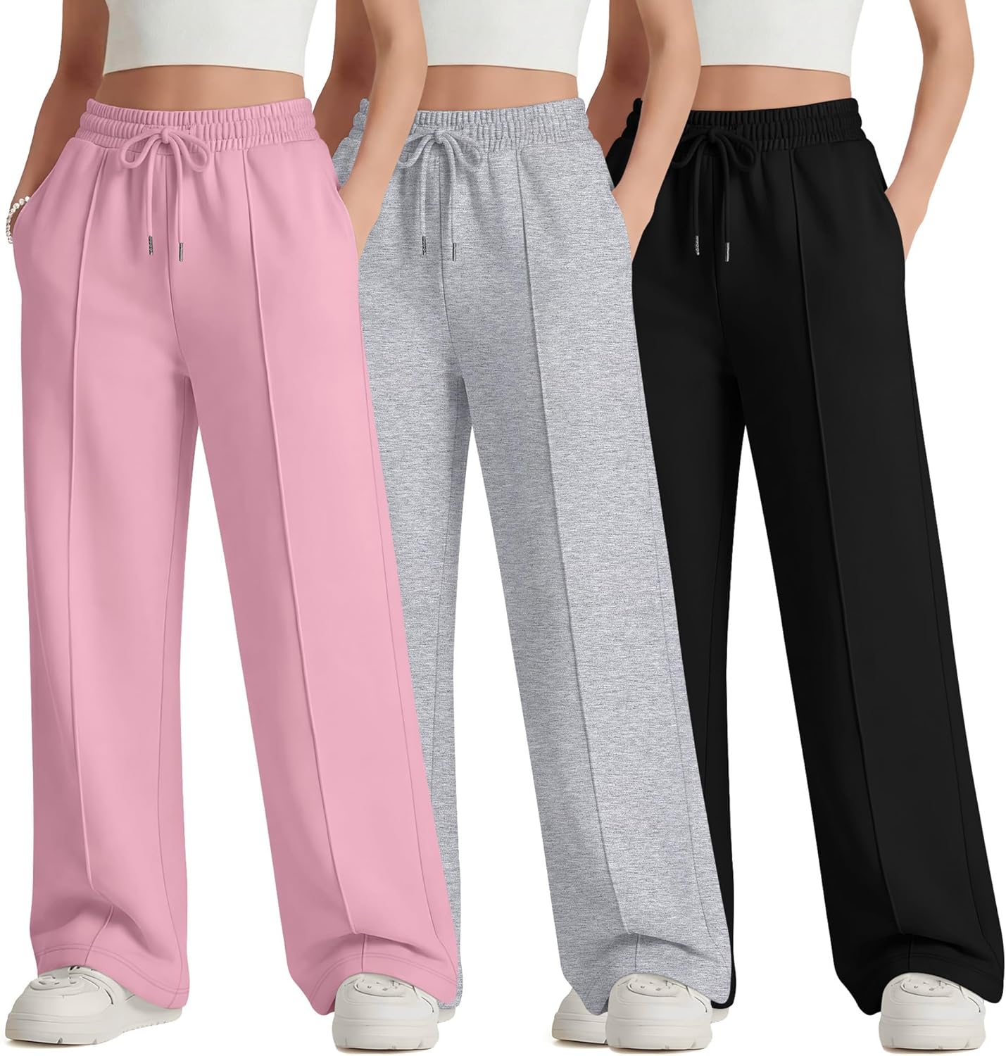 3 Pack Girls Wide Leg Sweatpants for Comfort and Style