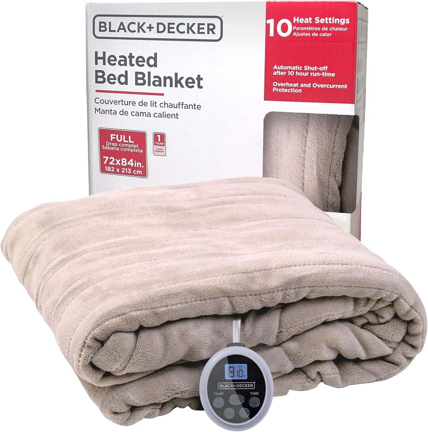 BLACK+DECKER Electric Heated Blanket Full Micro Plush Comfort