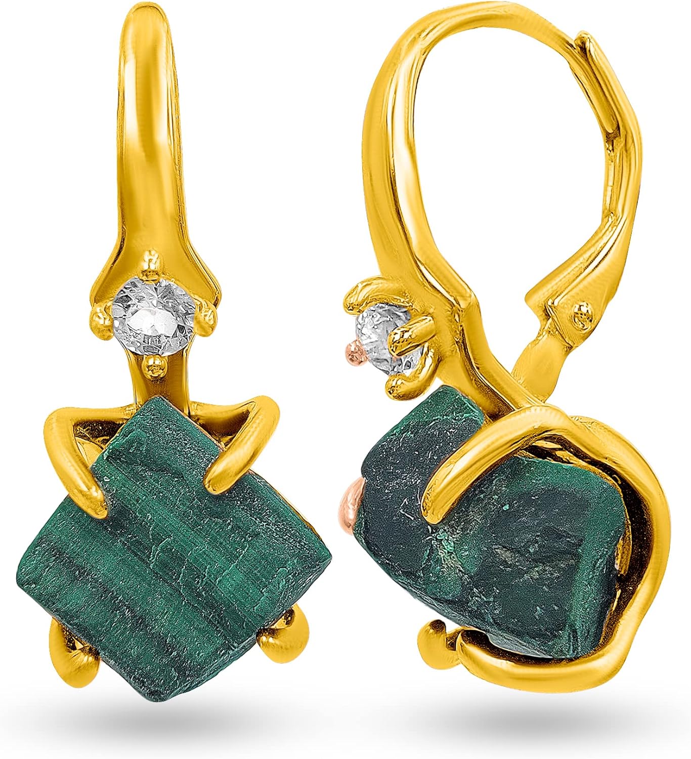 Real Raw Crystal Drop Earrings with Real Gold for Her Gift